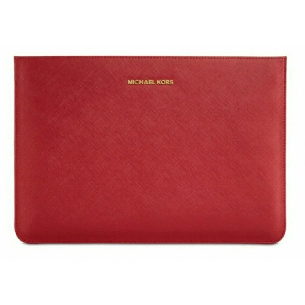 Michael Kors Saffiano Leather Laptop Sleeve Case Red MacBook Air 11 Gold Lining